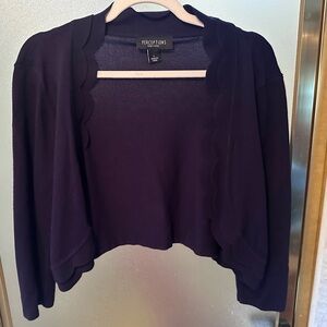 Perceptions New York Navy Blue Scalloped Cropped Cardigan, Large